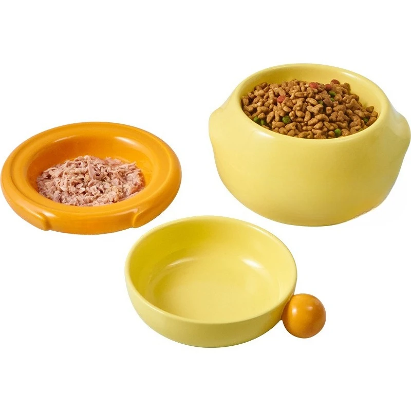 Ceramic cat bowl, water bowl combination set, anti-knock.