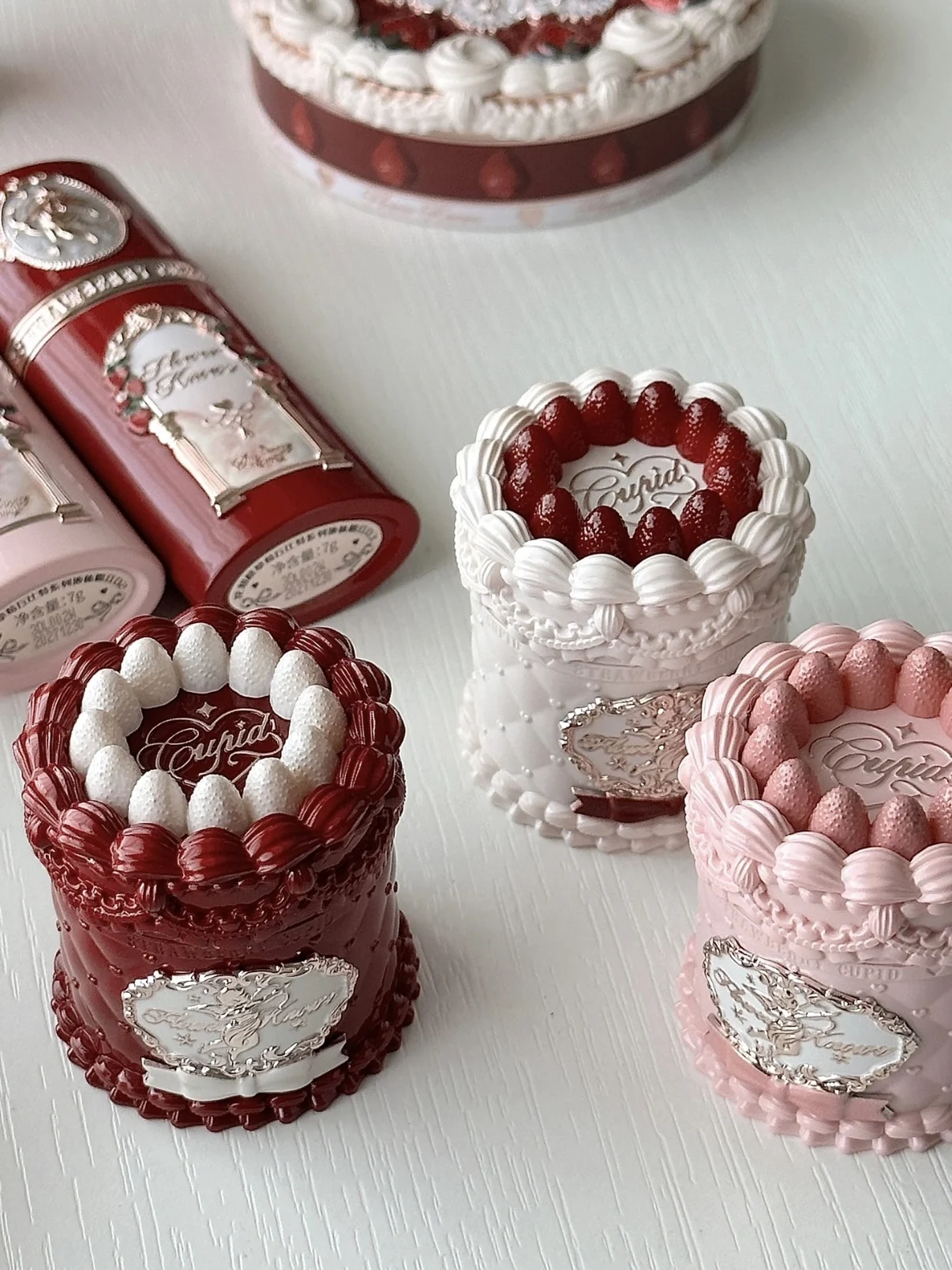 Fower sabe morango cupido conjunto de cosméticos batom blush configuração pó presente especial para menina festival de natal