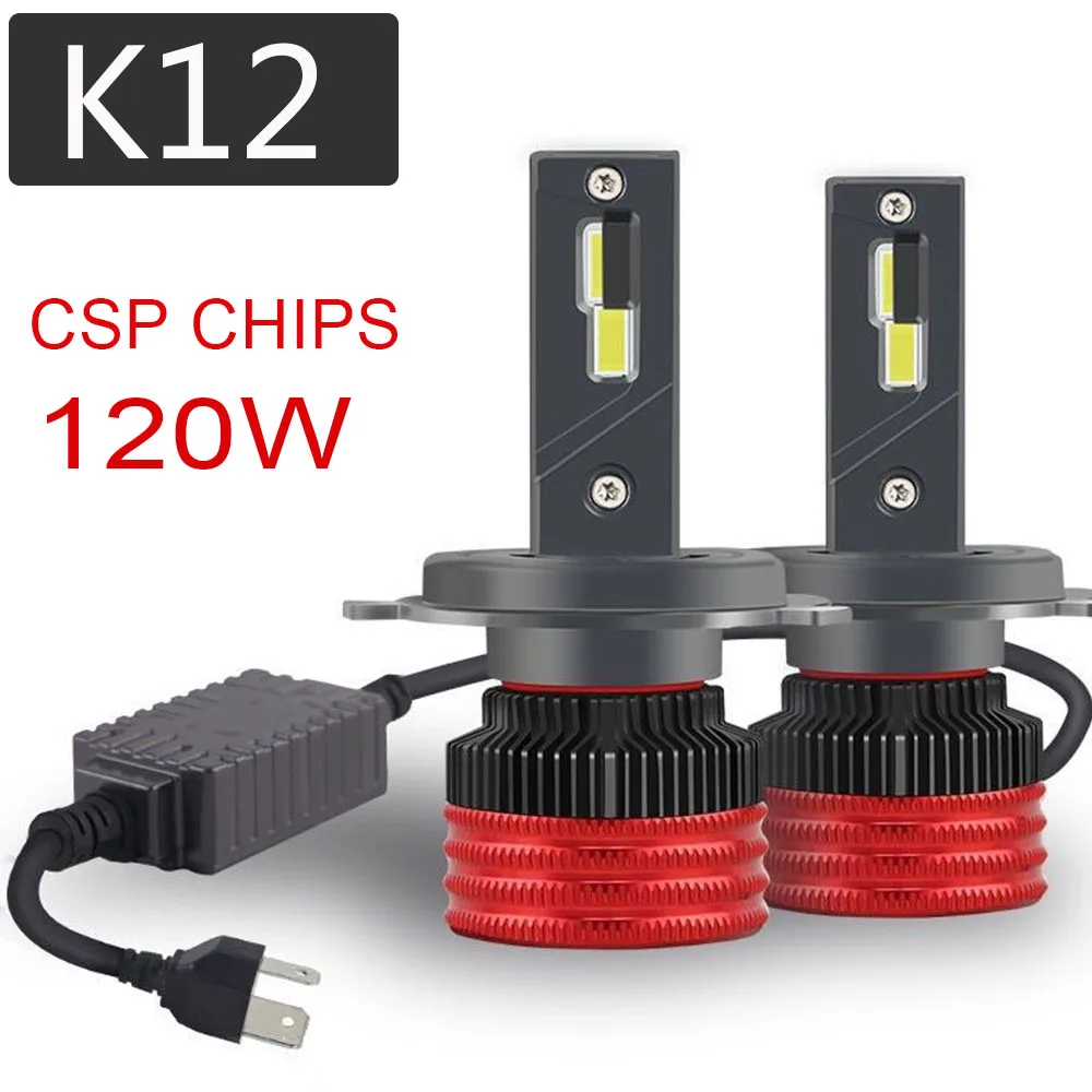 K12 Super Bright Car LED Headlight Bulbs H1 H7 H4 H11 9007 9005 9006 HB4 Auto Lamps 150W 6000K White H13 Canbus Car Turbo Fan