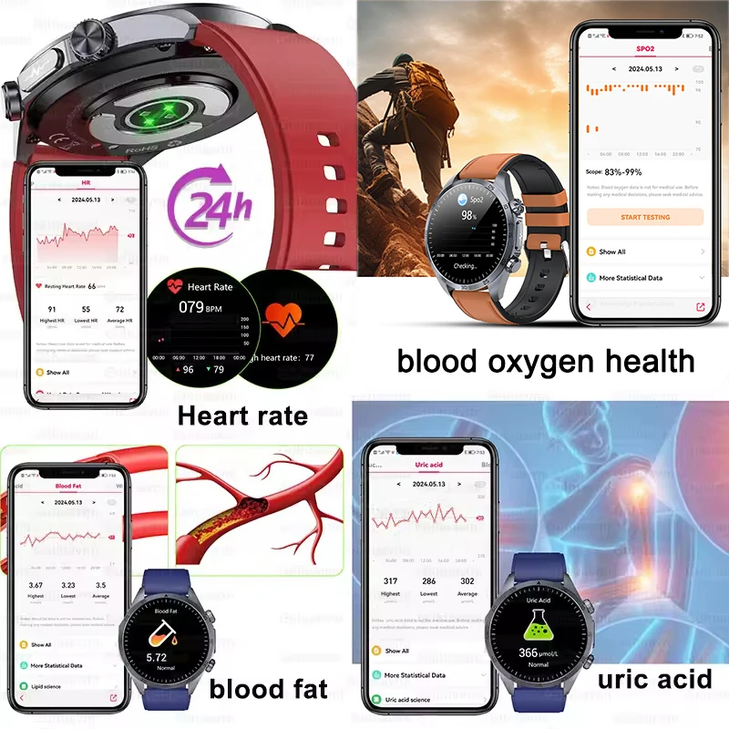 Orologio intelligente per terapia di impulsi professionale ECG + PPG Micro esame fisico Uomo CES Aiuto per il sonno Grasso nel sangue Orologi per la salute dell'acido urico