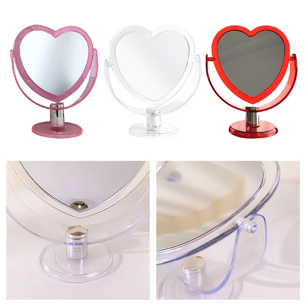 INS Korean Style Heart Shaped Cosmetic Mirror Acrylic Transparent Base Makeup Mirror Double Side Home Bedroom Desktop Mirror