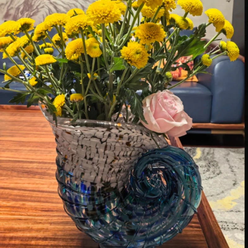 Gradient Blue Conch Glass Vase Handicrafts Plant Pots Table Decoration Flowers Arrangement Floral Vases Room Aesthetic Decor