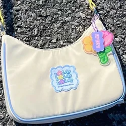 Summer Cute Flowers Women Bag High Capacity Canvas Casual Shoulder Bag Kawaii Tote Bag Underarm Bag Storage Bag Phone Bag