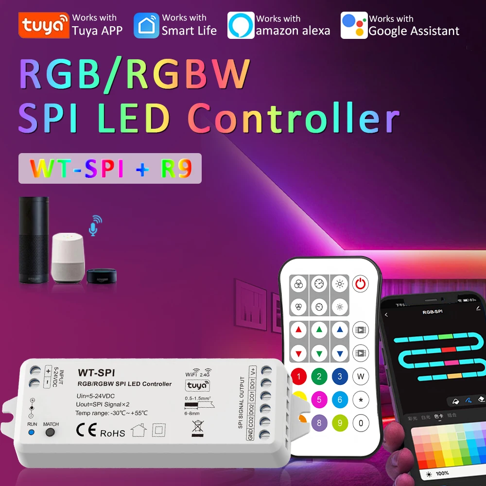 

DC5-24V SPI Tuya светодиодный контроллер Wi-Fi Smart Life RGB RGBW пиксельный контроллер для WS2811 WS2812B адресуемая светодиодная лента RGBIC