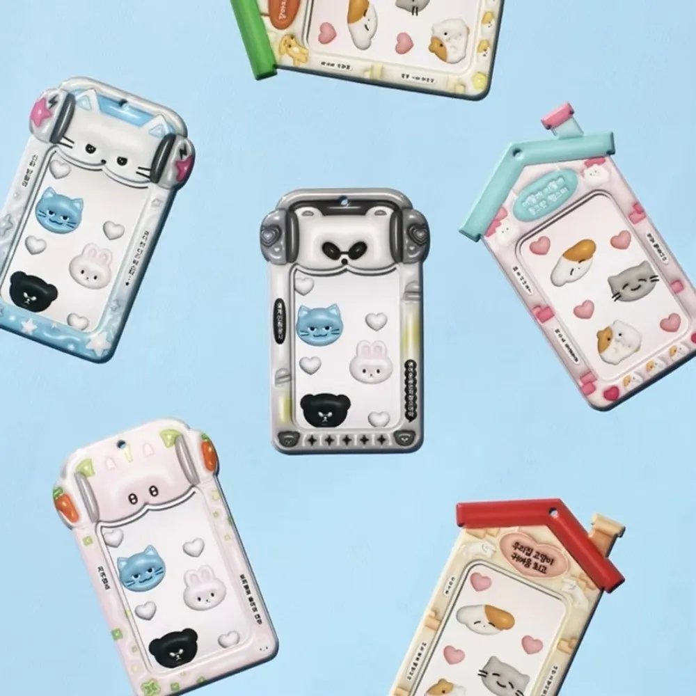 

3 Inch Photocard Holder Cartoon with Keychain ID Credit Card Holder PVC Hard Shell Photo Protective Sleeves Small Card Storage
