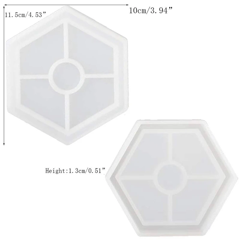 

A21I-4 Pack Hexagon Silicone Coaster Molds Silicone Resin Mold, Clear Epoxy Molds For Casting With Resin, Concrete, Cement And P