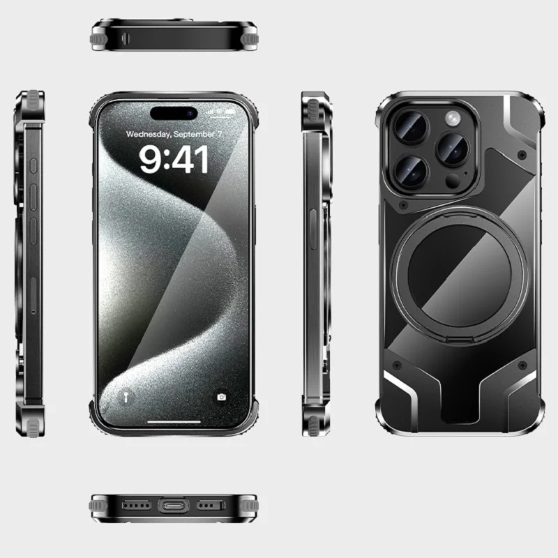 Aluminum Alloy Frame Magnetic Phone Case For iPhone 16 Pro Max 14 13 15 Plus Metal Frameless Transparent PC Hard Cover
