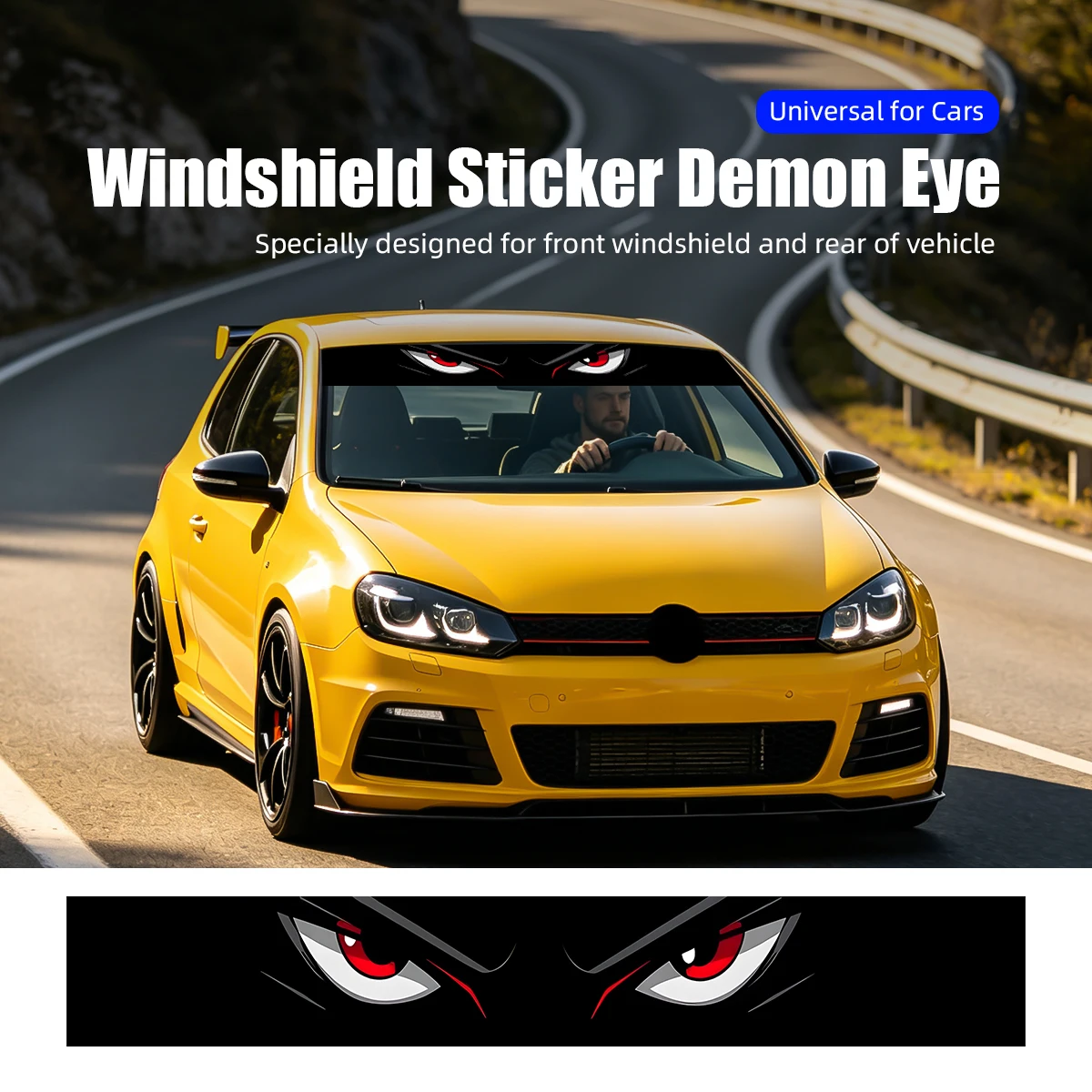 Angry Eyes Car Windshield Sticker Vinyl Decal Waterproof Self-Adhesive Scratch Resistant Easy Install Hood Exterior Decoration
