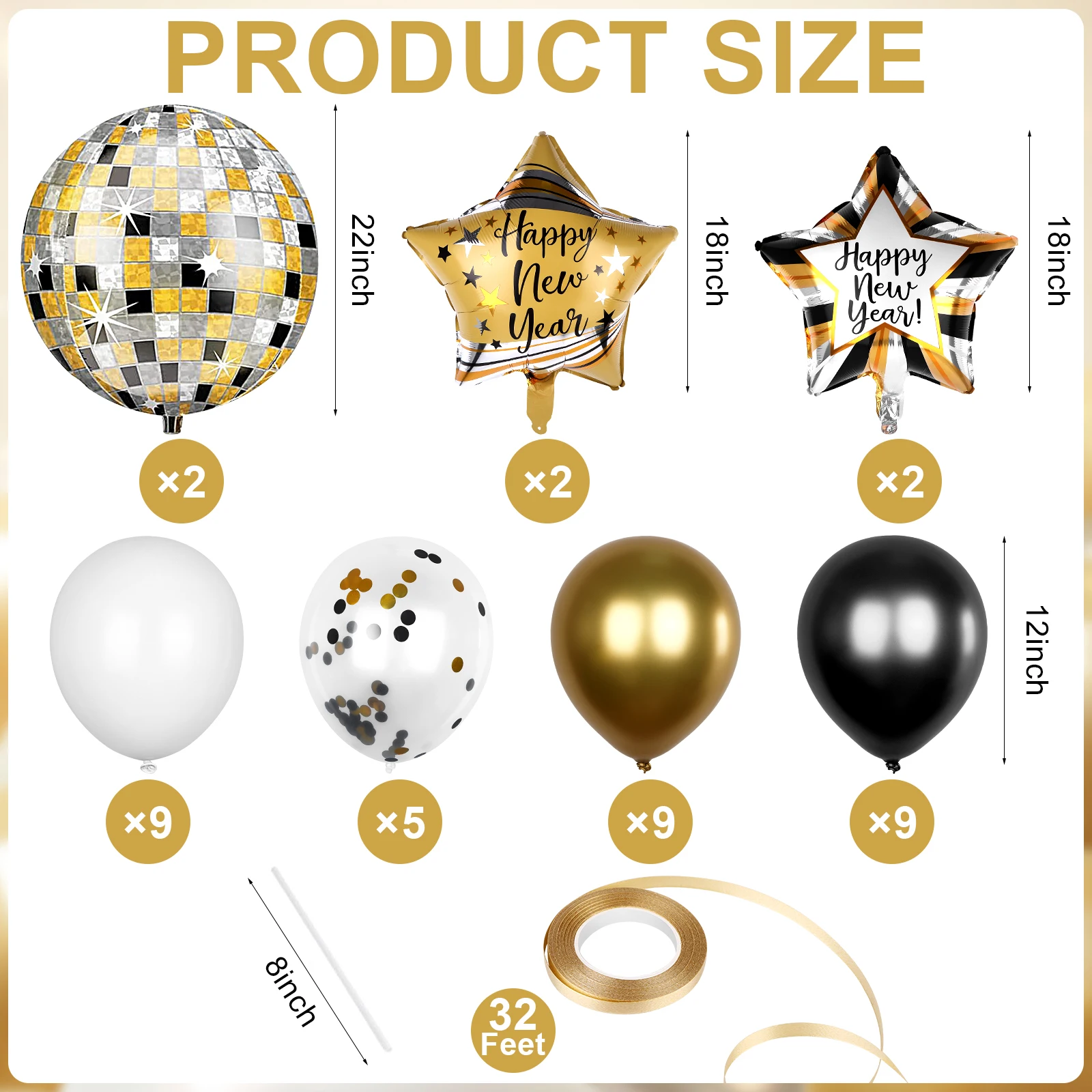 2025 Gold Foil Number Balloons | Disco Balloons |New Years E Youdaju 42 Pcs Happy New Year Balloons New Years Eve Balloons Set