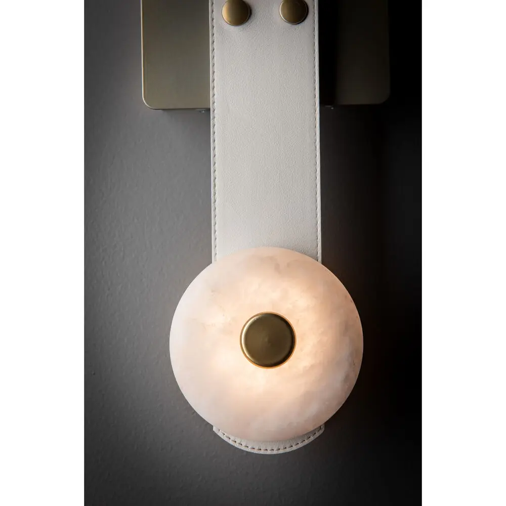 Nordic Light Luxury Bedroom Bedside Wall Lamp Chestnut Leather With Alabaster Porch Wall Lamp