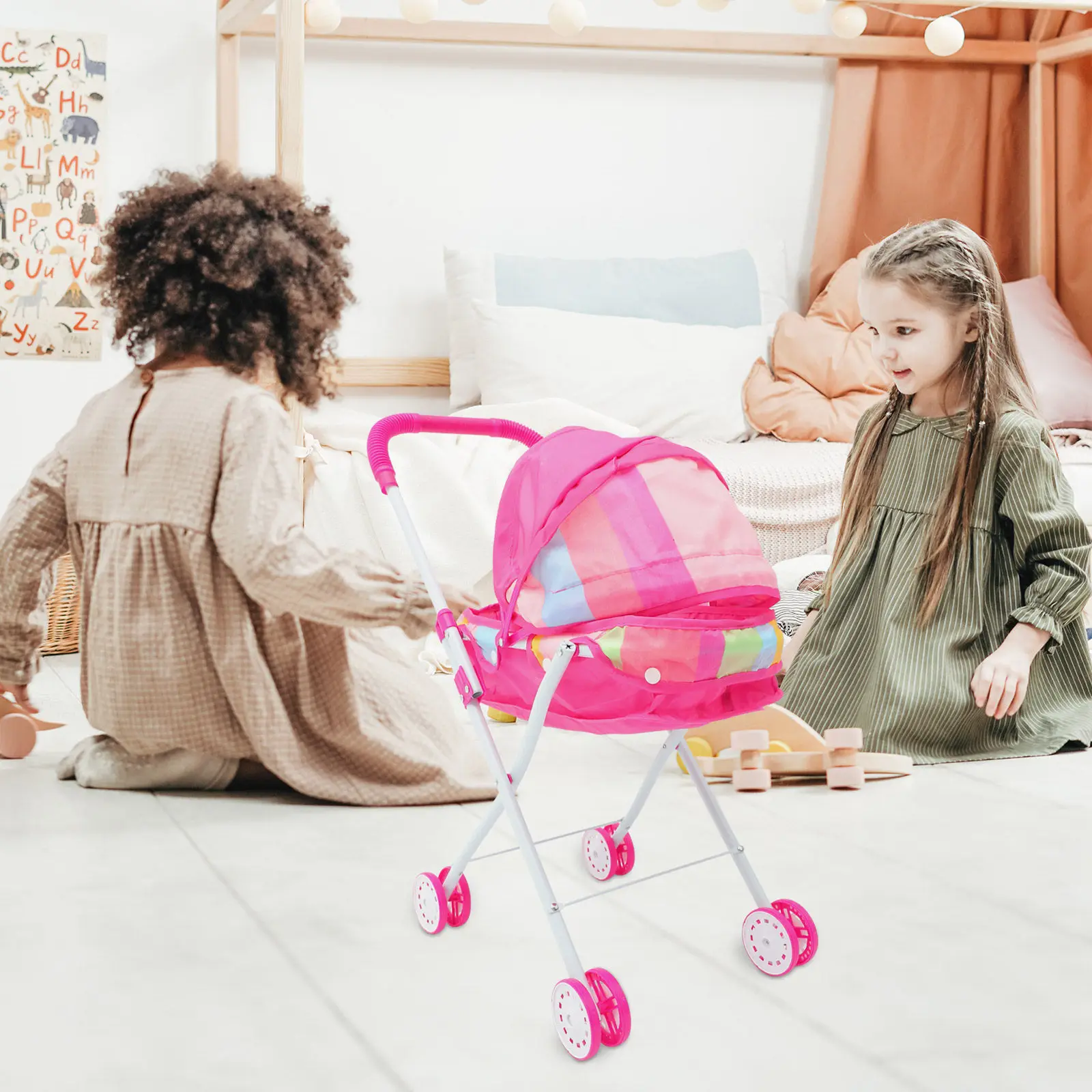 

Lightweight Small Baby Stroller Simulation Foldable Large Storage Space Role Play Preschool Game Stroller Carriage Accessories