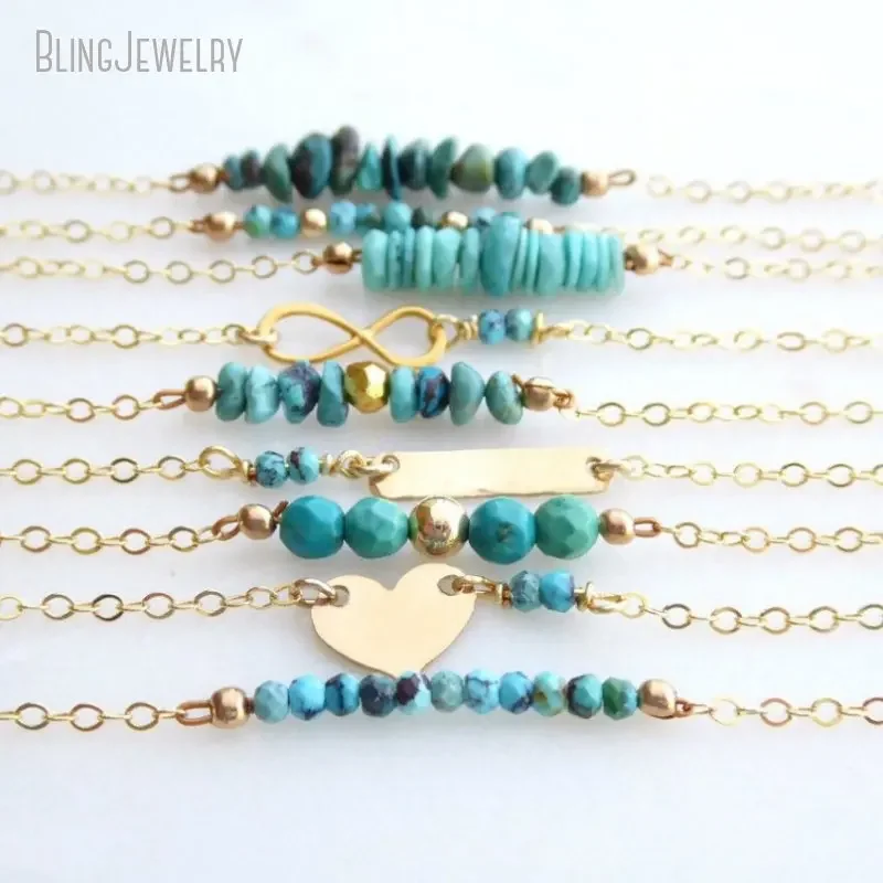 

20pcs Delicate K Gold Color Chain Gemstone Turquoise Necklace Women Blue Stone Bead Bar Boho Chic Minimal Aesthetic Y2k Jewelry