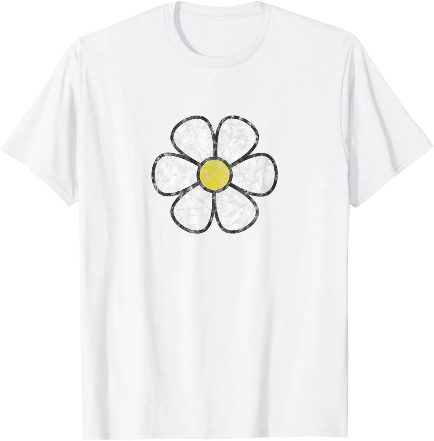 Hippie Daisy Flower Graphic Tee Distressed Vintage Style Cotton T-Shirt Casual Streetwear