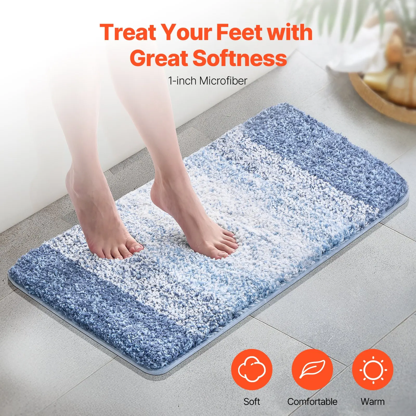 

Bathroom Rug Absorbent Soft Bath Mat Machine Washable Quick Dry Non-Slip