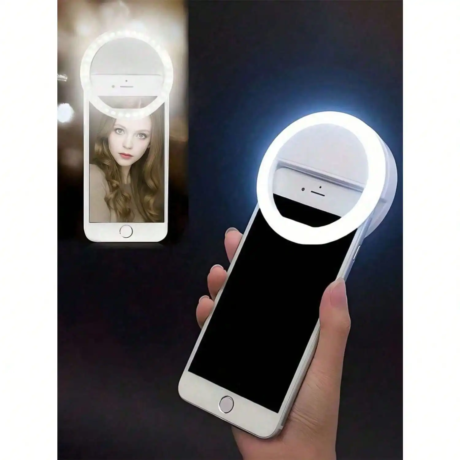Offerta lampo: 1 pz. Luce LED portatile per selfie, lampada ad anello ricaricabile USB con clip e luminosità regolabile a 3 livelli, gadget compatto da viaggio