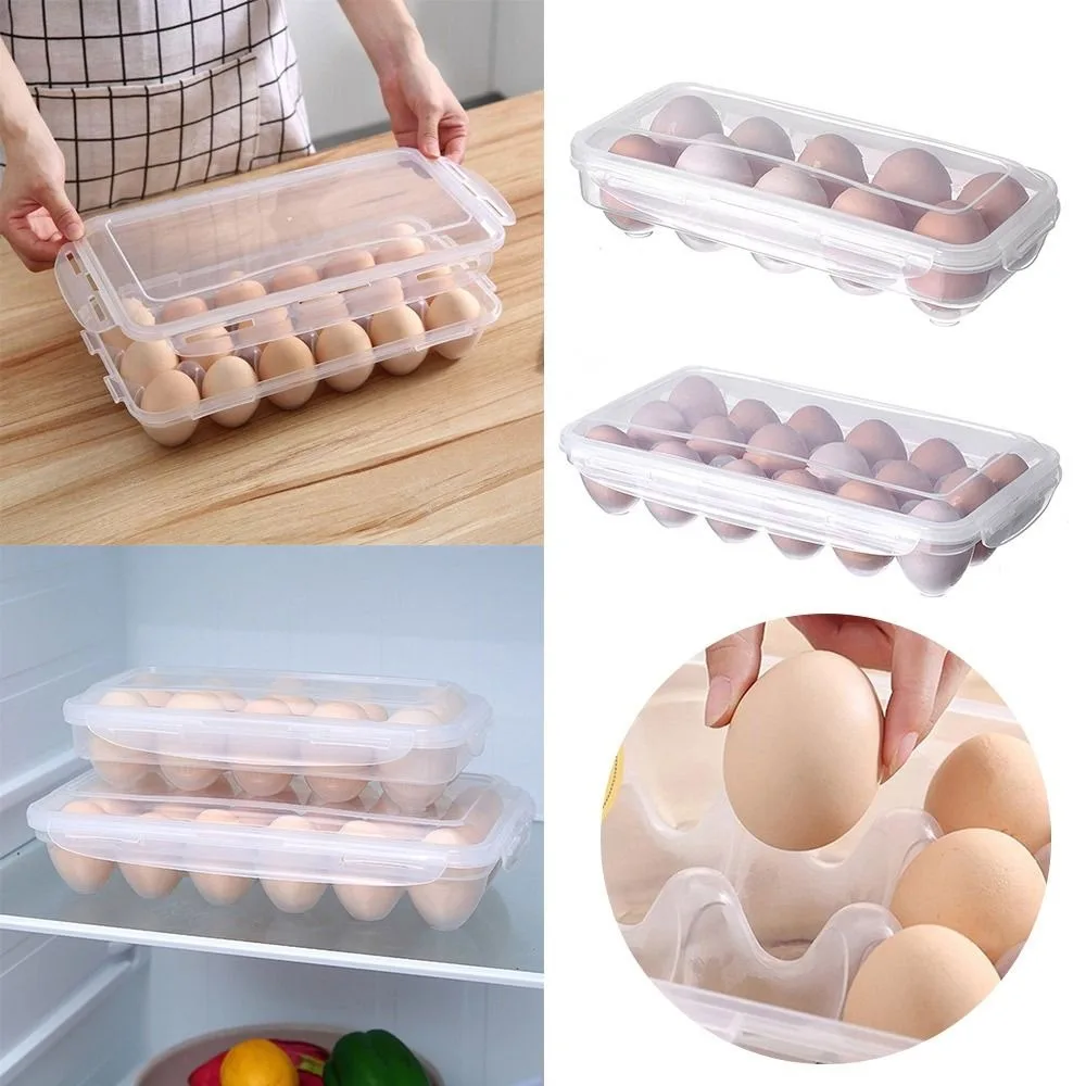 10/18 Grid Egg Storage Box Portable Fresh Preservation Transparent Fridge Egg Organizer with Lid Egg Tray Kitchen