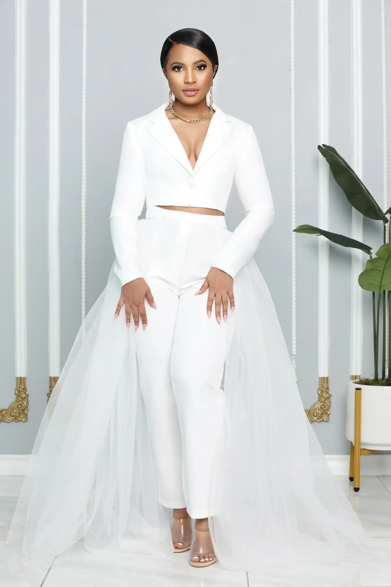 Robe De mariée Simple blanche, veste courte et pantalon avec jupe détachable, col en v, Robe De mariée élégante pour femmes, personnalisée, 2022