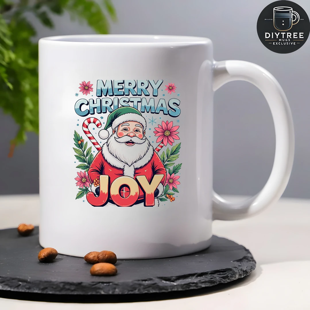 11온스 컵 + 만화 크리스마스 테마 + 메리 크리스마스 조이 일러스트레이션 어린이 선물 가족 사무실 커피 컵