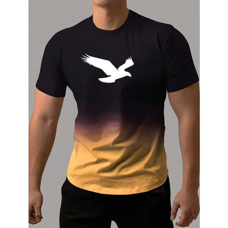 3D Print Colorful Gradient T Shirt For Men Flying Eagle Pattern T-Shirts Summer Fashion Casual O-Neck Tees Loose Short Sleeves