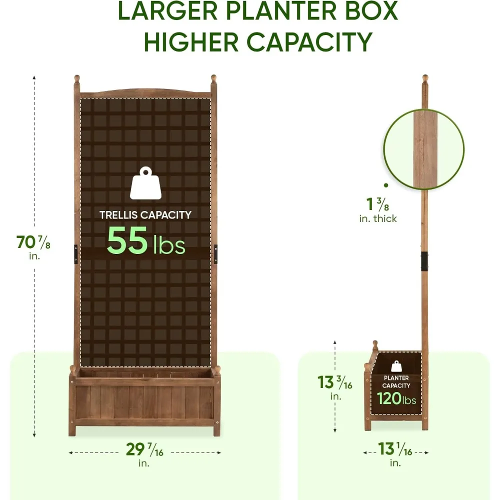 سرير حديقة مرتفع بطول 71 بوصة مع تعريشة، صندوق زراعة متين مطلي بالزيت للبستنة العمودية، بطانة غير منسوجة #4