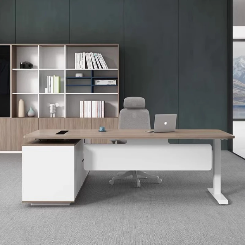 Intelligent dual motor electric lifting computer desk With side cabinet interior multi-functional bureaux de travail furniture