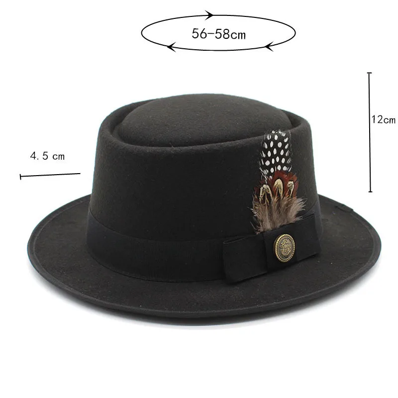 Spring Autumn Billycock Felt Small Brim Feather Bowler Hat Women Men's Fashion All-Matching British Style Hip Hop Fedora Hat