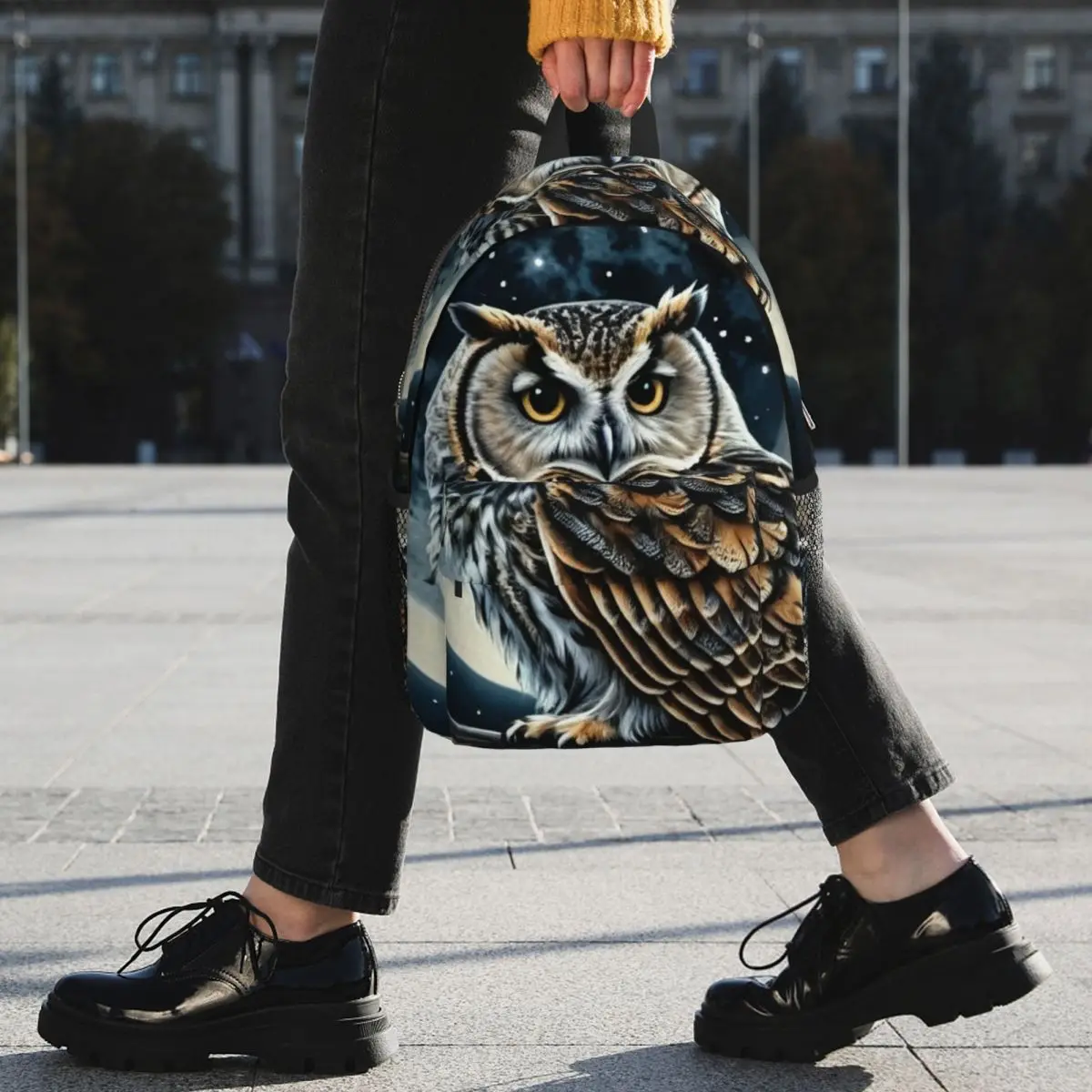 Night Flying Owl And Moon Backpack Student BookBag Kids School Bag Laptop Shoulder Bags for Boys Girls