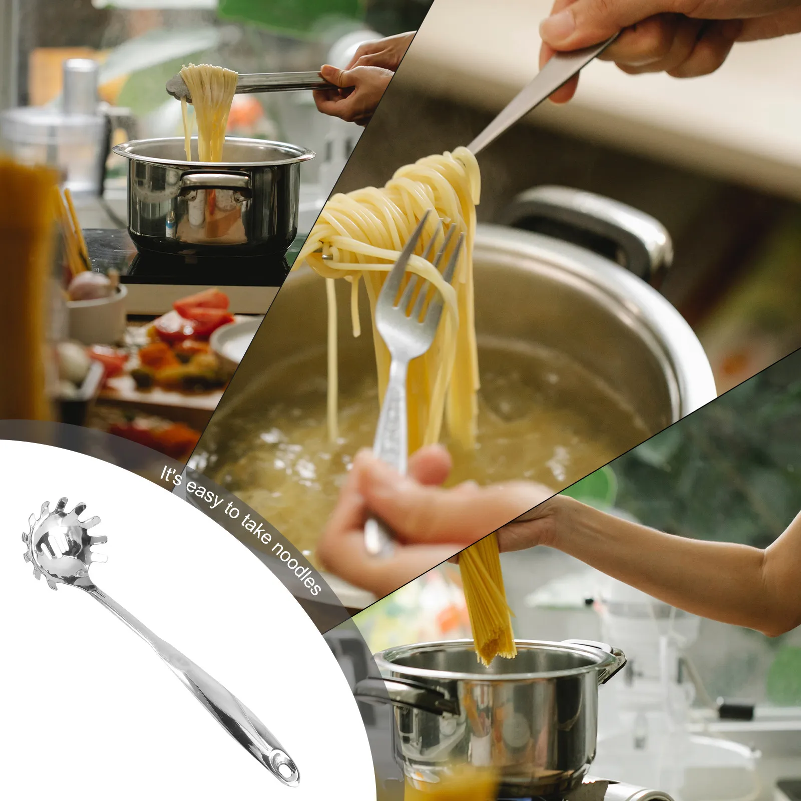 304 Stainless Steel Slotted Spoon Skimmer with Long Handle for Frying, Fish, Chicken, Noodles, Spaetzle & Pasta