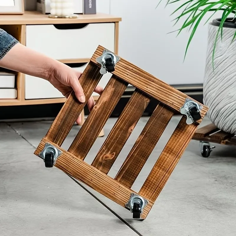 Heavy-Duty Rustic Wood Plant Stand with Locking Wheels - Indoor/ Outdoor Square Casters for Smooth Mobility,for Patio & Planters