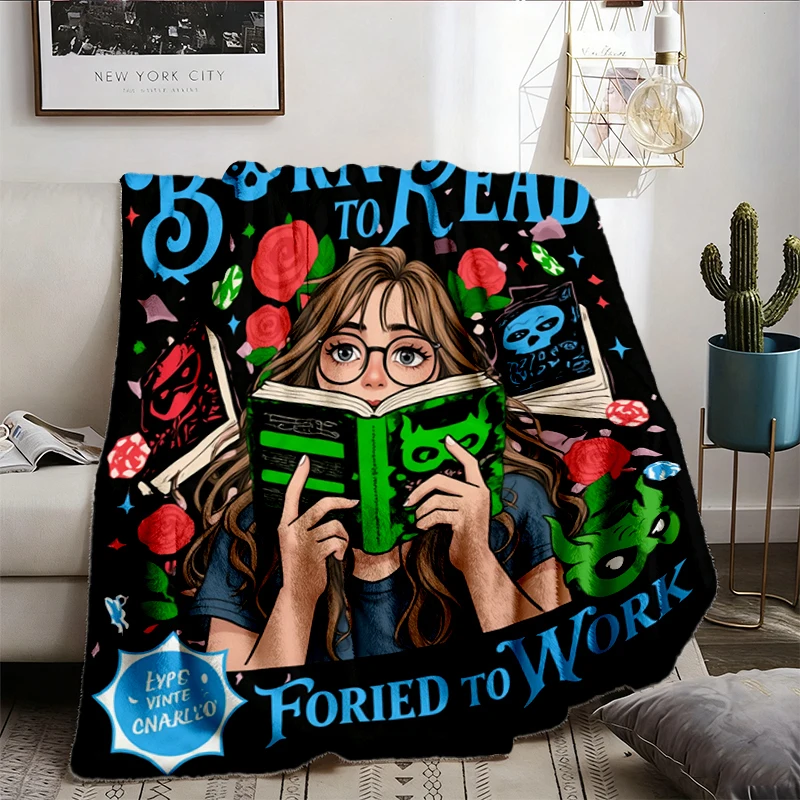 Born To Read Forced To Work Bookish Flannel Blanket Flannel Throw Cozy Blanket