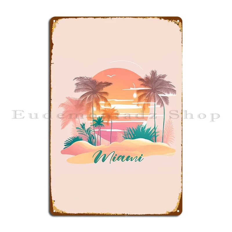 Miami Beach Florida Sunset I Love Miami Beach Souvenir Metal Plaque Poster Cinema Wall Plaque Kitchen Printing Tin Sign Poster