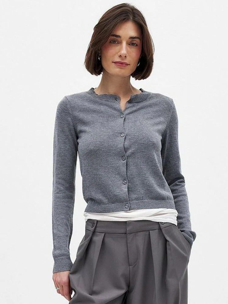 

Tossy Casual Round-Neck Knit Cardigan Top For Women Solid Long Sleeves Elegant Autumn Loose Cropped Top Female Knitwear Cardigan