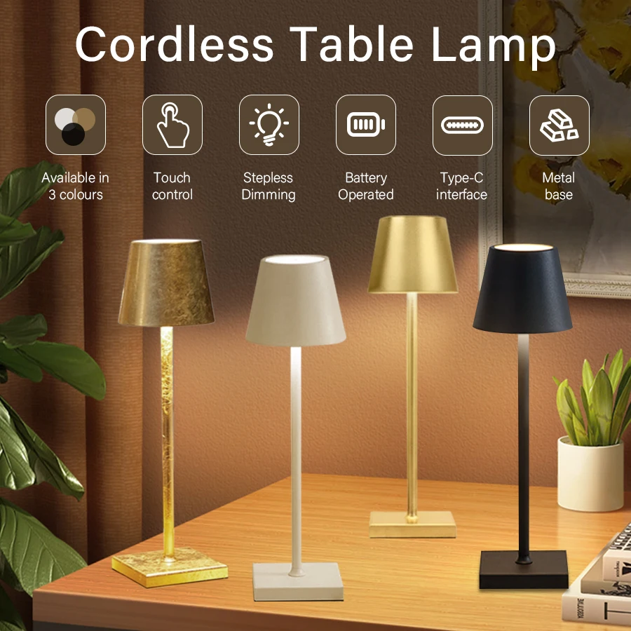 

Светодиодная настольная лампа USB Перезаряжаемая настольная лампа Сенсорный датчик Спальня Прикроватные лампы Беспроводная офисная лампа для чтения Декор комнаты в баре