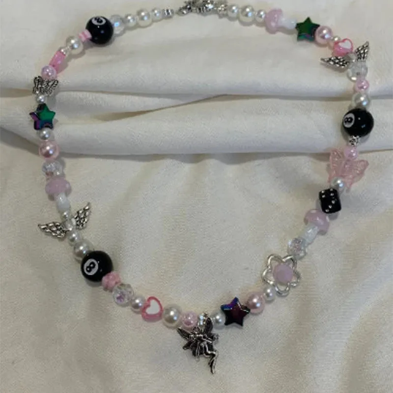 8 ball mushroom star heart fairy y2k beaded necklace funky cute kawaii boho gift aesthetic summer jewelry fashion 2022 woman