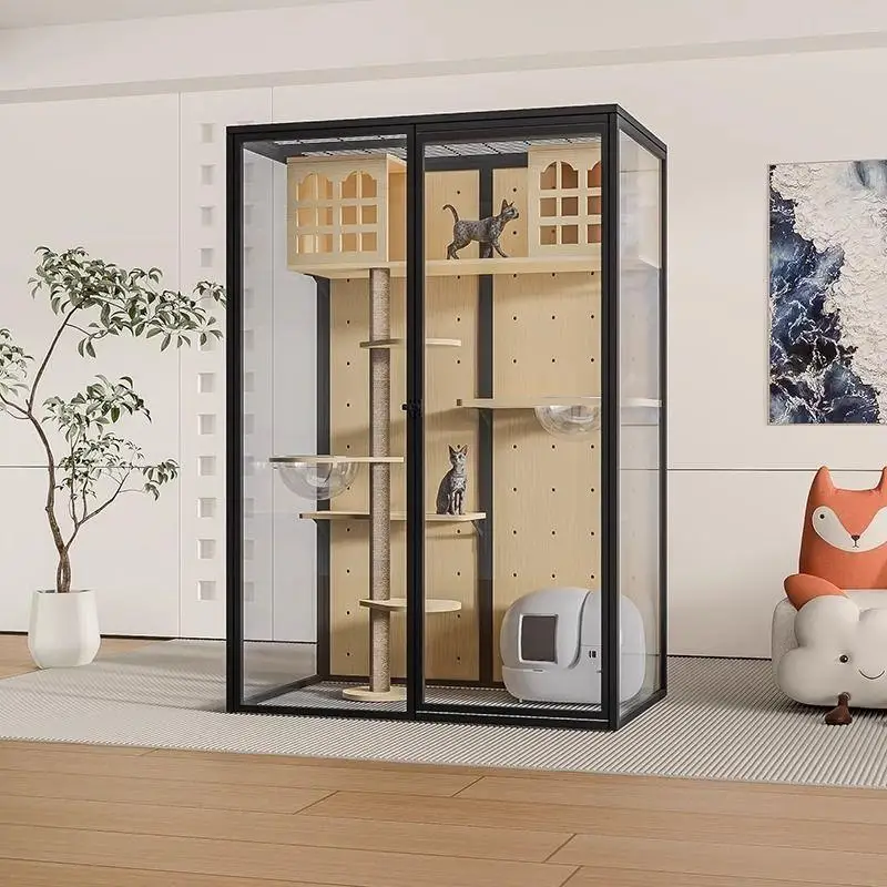 

Cat Villa Home Indoor Cage Luxury Cat House Nest Large Cabinet Panoramic Glass Cat House