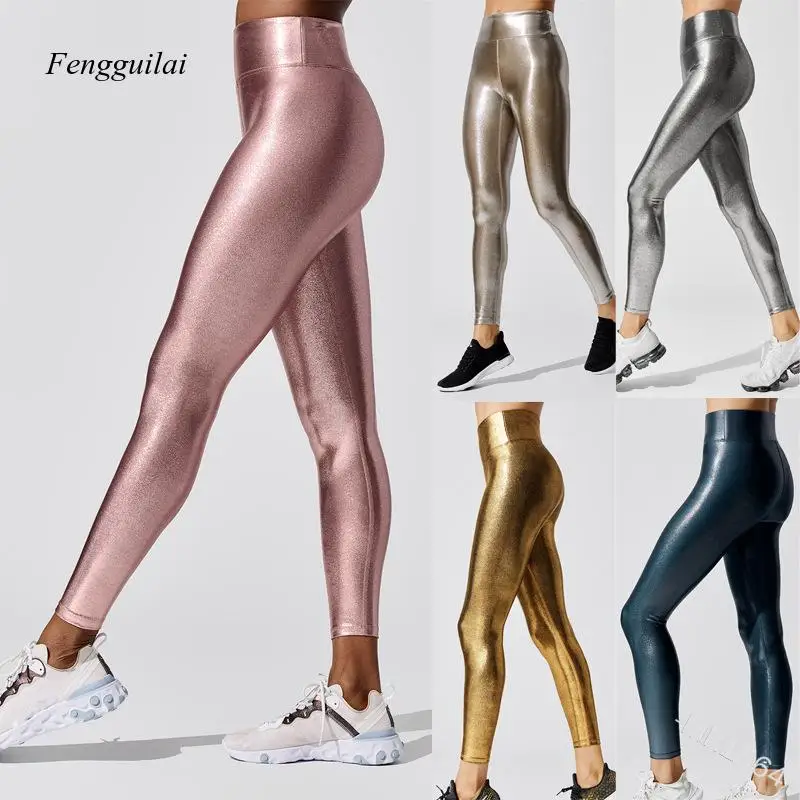 

Women Sexy Metallic Luster Pencil Leggings Pants Fashion Streetwear High Waist Shiny Gold Pink Green Leggings