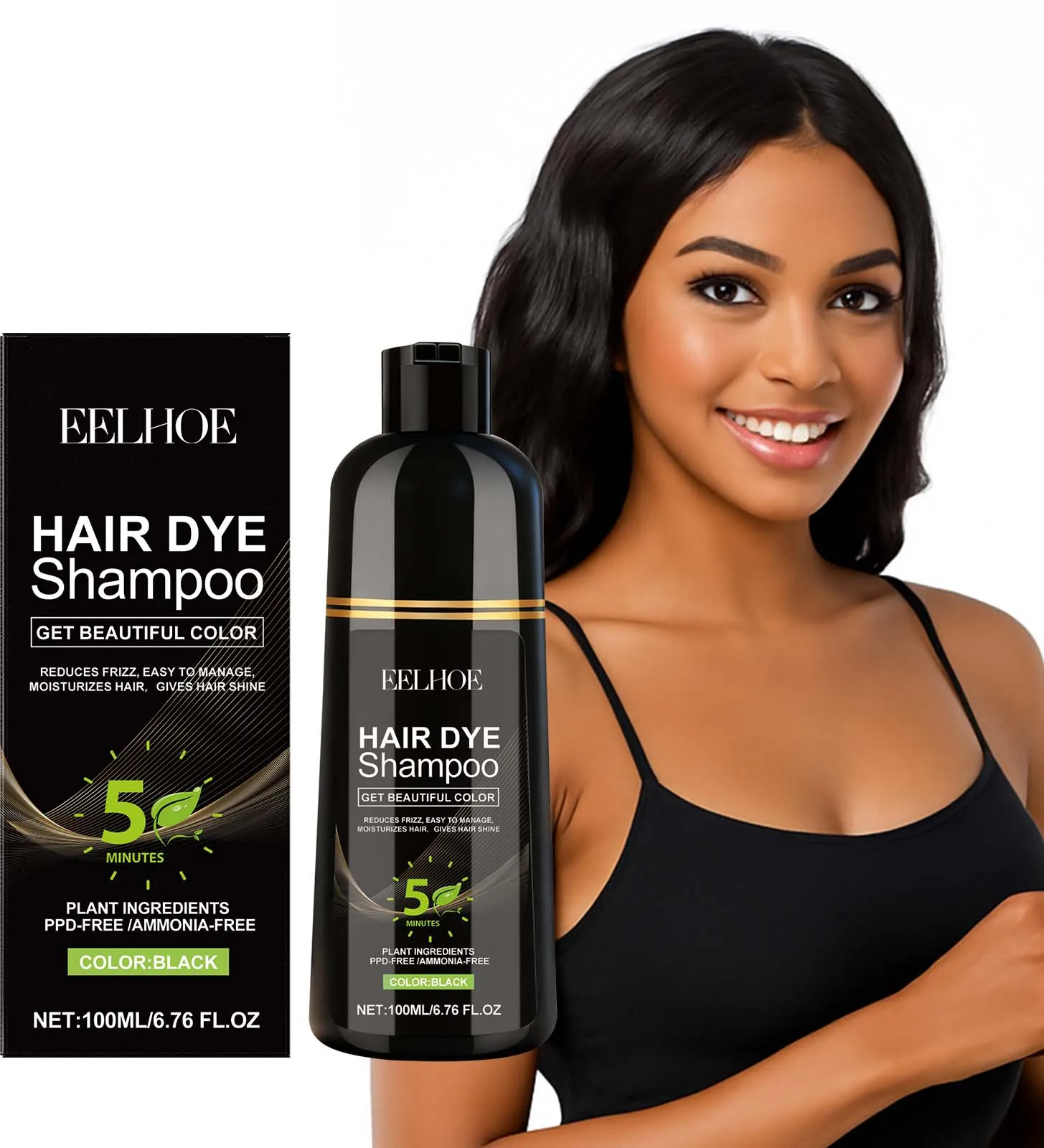 

Натуральный шампунь для ухода за черными волосами - питает разглаживает, легкий, даже окрашивает седые волосы, ежедневный продукт для укладки волос