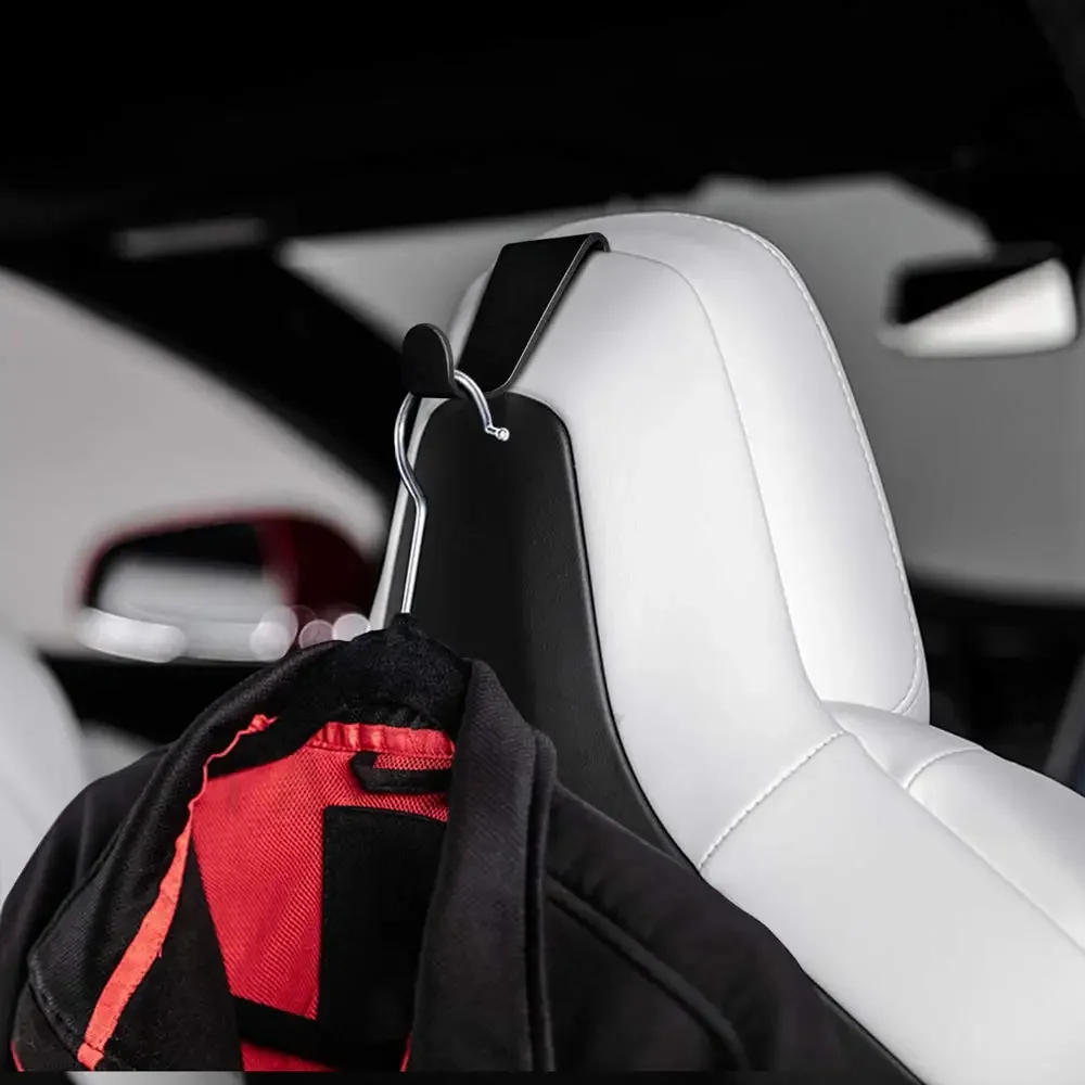 Coat Hooks Seat Headrest Seat Back Hook Bag Holder Garment Clothes Coat Hangers for Tesla Model S X Only - Black (Set of 2)
