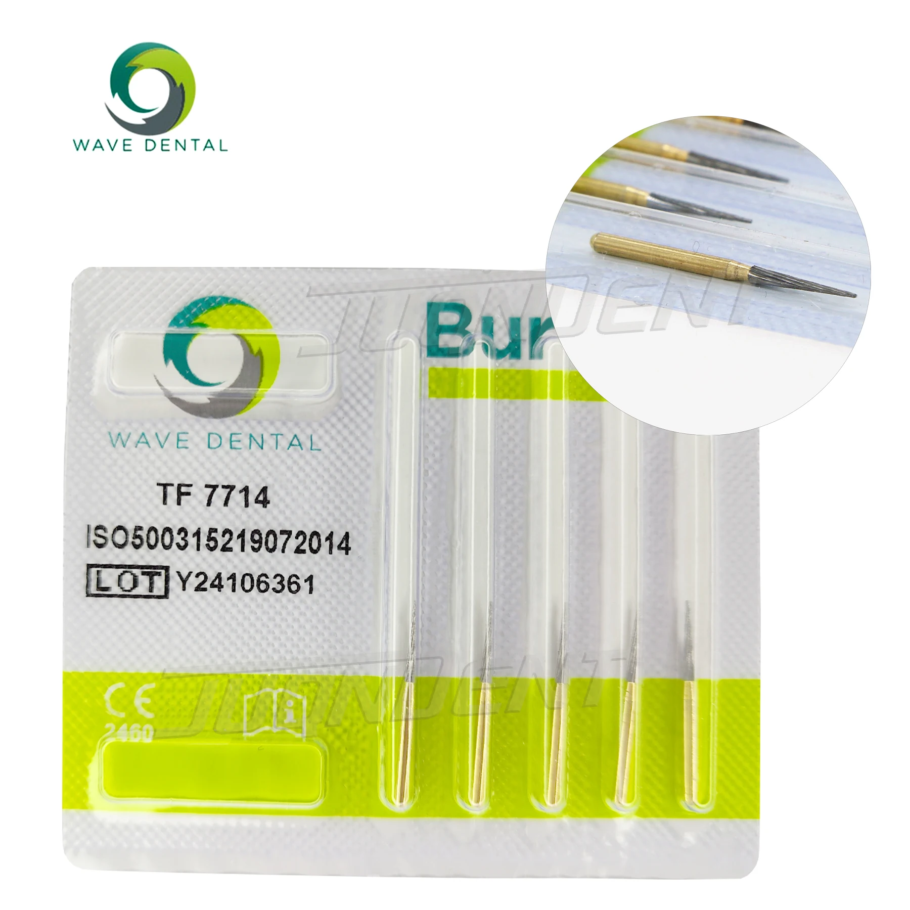 WAVE Dental Tungsten Carbide Burs 12 Bladed Trimming and Finishing Bur Gold Plated TF Dental Drill For High Speed Dentistry Tool