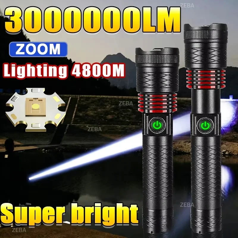 3000000lm-超高輝度-led-懐中電灯-4800m-長距離ズーム戦術トーチ-usb-充電式防水屋外キャンプ釣り-e