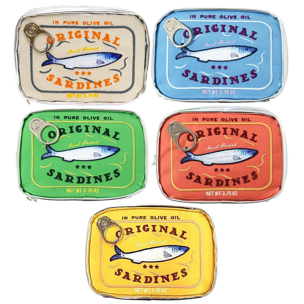 Canned Sardines Style Storage Bag Cute Make Up Pockets Creative Portable Fashion Zipper Multi-function Soft for Weekend Vacation
