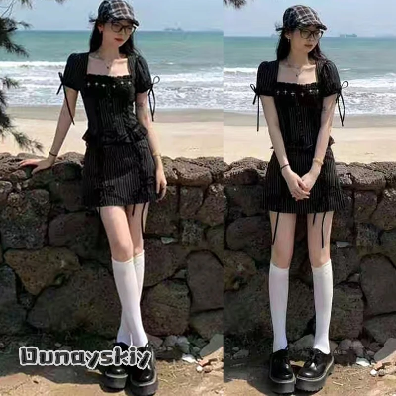 

abDSS^New Gothic Lolita Japanese Subculture Dark Stripe Cake Dress Cosplay Costume Koleda Belobog Same Style Dress LolitaCostume