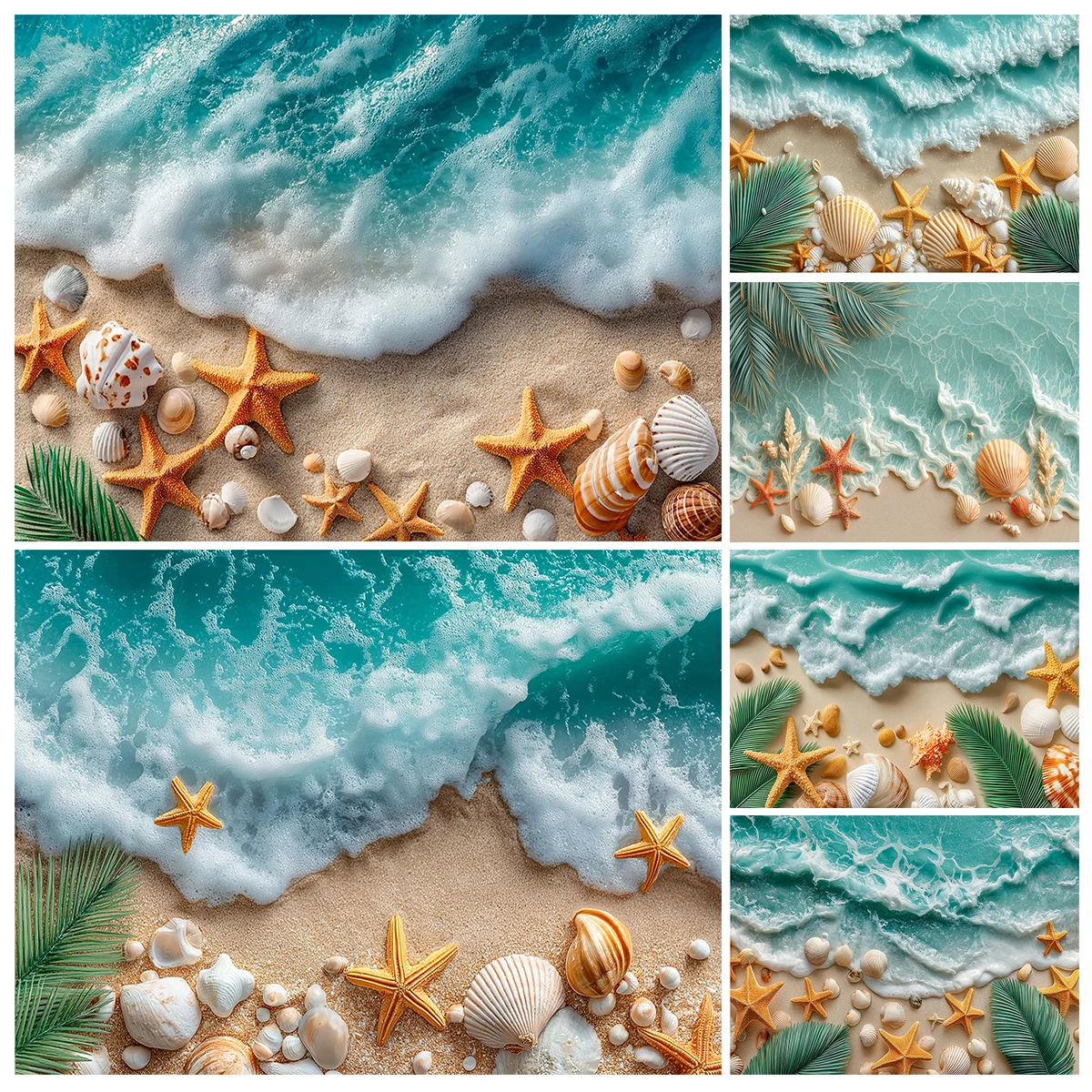 

Пляжная сцена с песком, морская звезда и ракушками, фон для фотосъемки, детский торт, Smash, фон для студии на день рождения