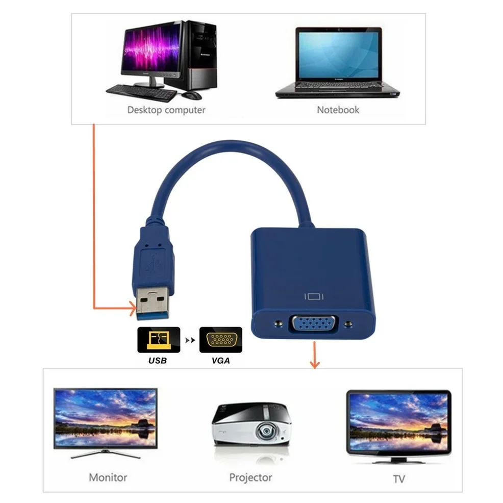USB 3.0 To VGA Adapter Cable External Graphic Card Video Multi-display Converter Adapter For PC Laptop Windows 7 8 10