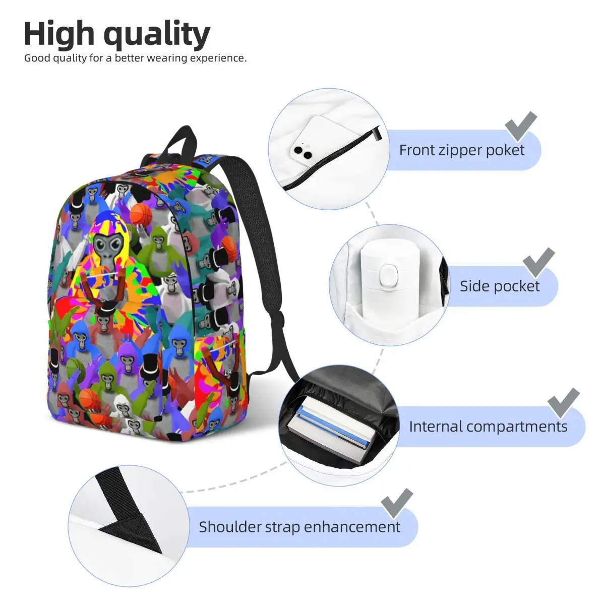 Sac à Dos Gorilla Tag VR Gamer Singe pour Garçon et Fille, Cartable d'École observateur, Jeu Tendance, Présв, Primaire