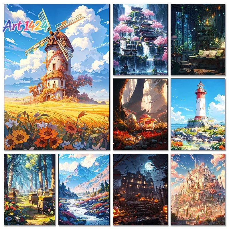 1pc frameless Modern Beautiful Garden Posters Canvas s And Prints Landscapes HD Pictures Wall Art For Living Room