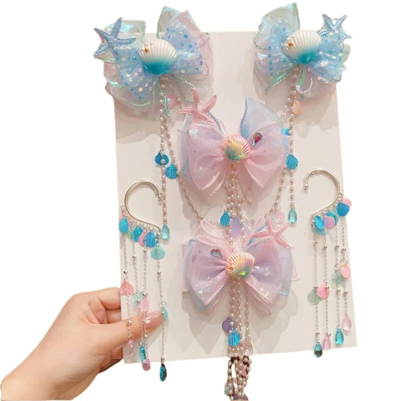

Princess Pearl Tassel Bow Forehead Chain Hair Pin Girls Forehead Chain Hairpin Fairy Hair Accessories Cartoon Girls Hair Clip
