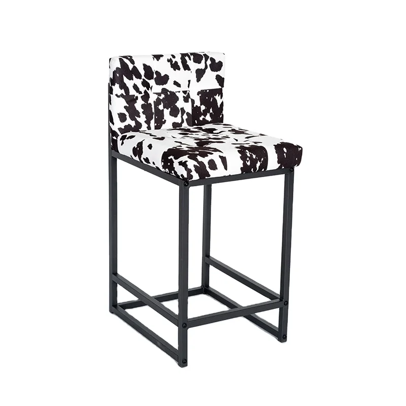 

Modern Restaurant Metal Legs Printed Fabric Seats Middle Backrests Padded Bar Stool Chair with Foot Stool