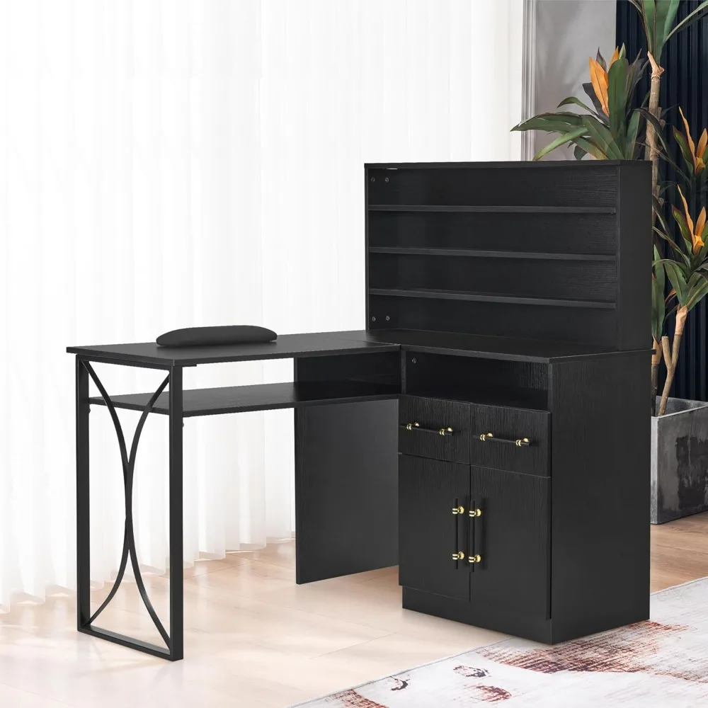 L-shaped nail table for storage, multifunctional nail table with drawers, nail table with cabinets, professional nailworkstation