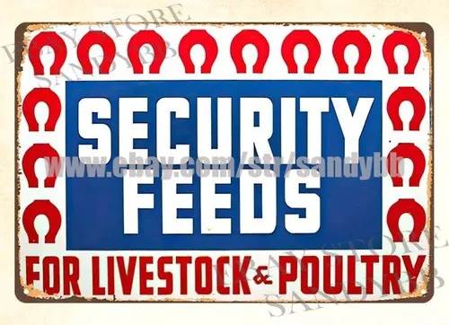 Metall-Blechschild „Security Feeds Livestock Poultry Farm Animal“ für Schlafzimmerdekoration